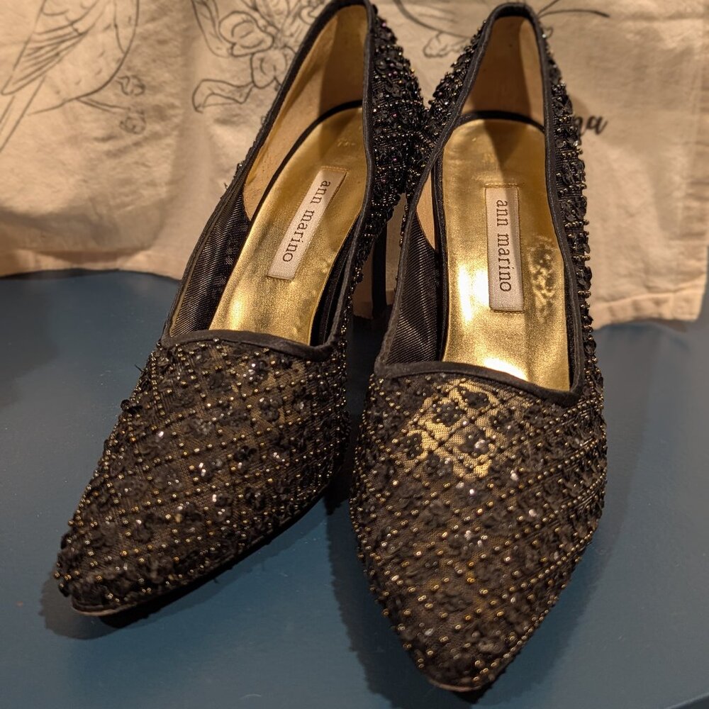 Ann Marino Vintage Sequin Beaded Heels Size 9M
